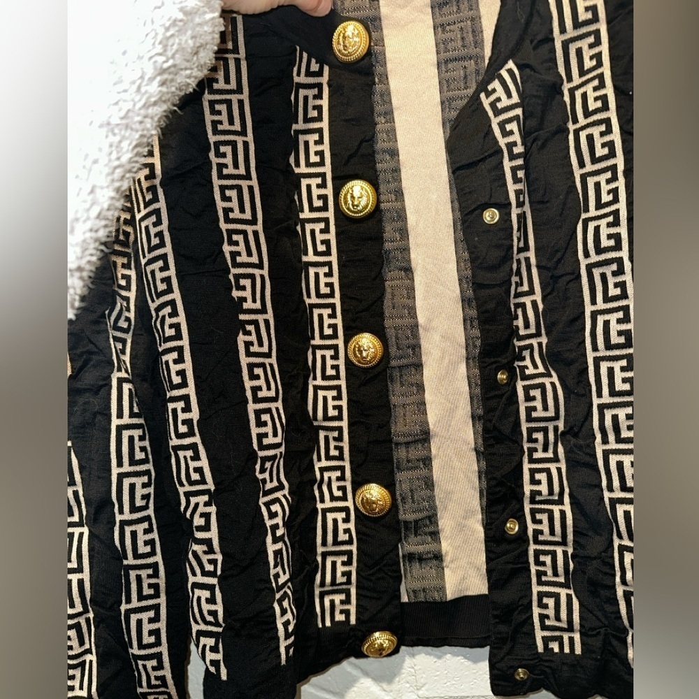 Balmain Monogram Pattern Wool Blend Button Cardigan Size 40 - Picture 9 of 16